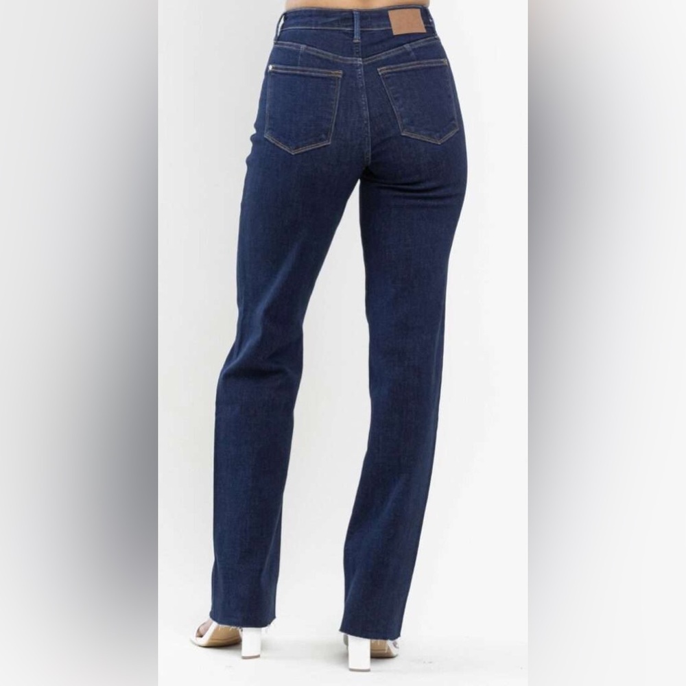 NWT Judy Blue Straight Leg Jeans 13/31 Blue Dark Wash High Rise Stretch Raw Hem - Picture 16 of 16